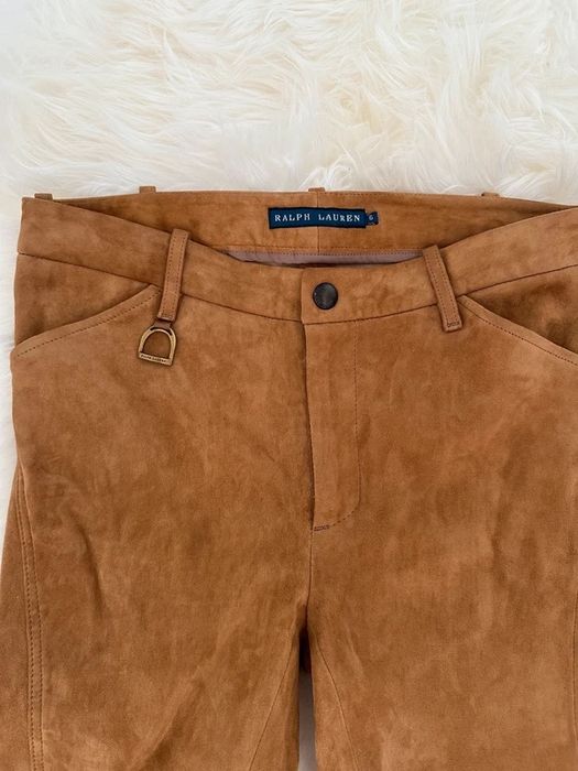 Ralph Lauren Pantaloni piele intoarsa camel maro