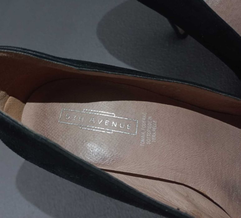 Pantofi 5th Avenue negru/argintiu cu toc din piele intoarsa marimea 36