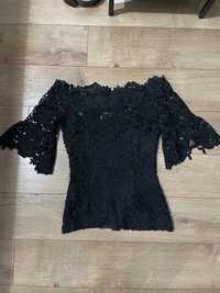 Top bluza elegantă dantela neagră cu umerii goi