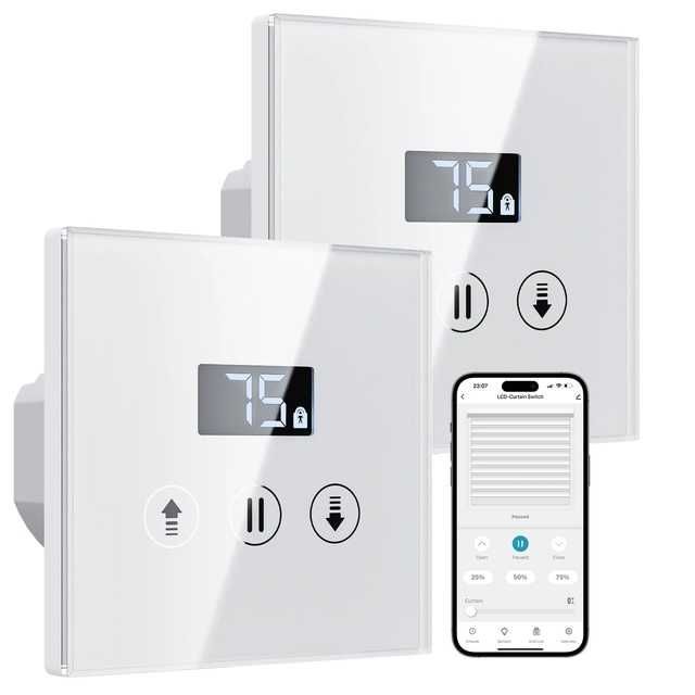 Intrerupător smart WiFi Allevoi CS02 pentru jaluzele, ecran procentaj