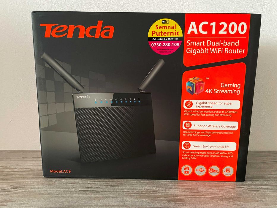 Router wireless smart Tenda AC9, Gigabit 1200Mbps, Dual-Band