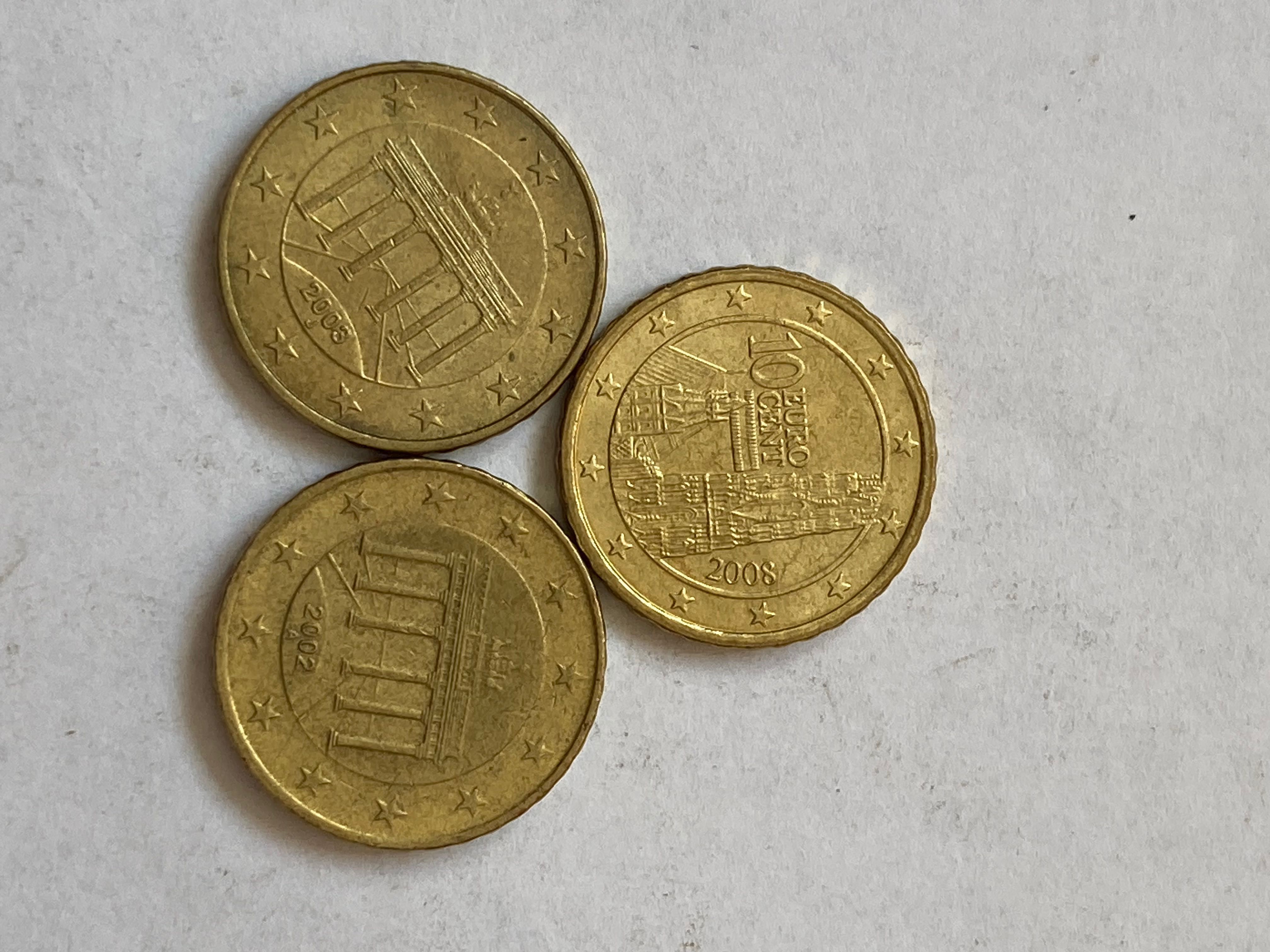 Monede 10 euro cenți anii 2002, 2003 și 2008