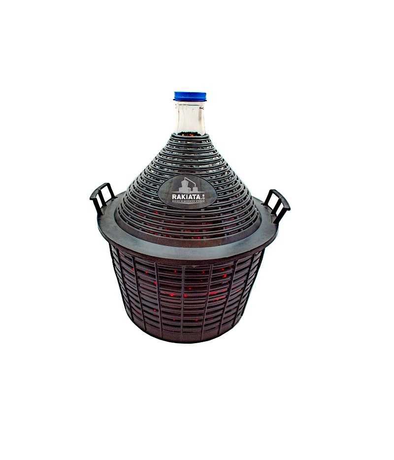 Дамаджана стъклена 25л.-PVC оплетка-кош и дръжки PVC капачка, 21200079