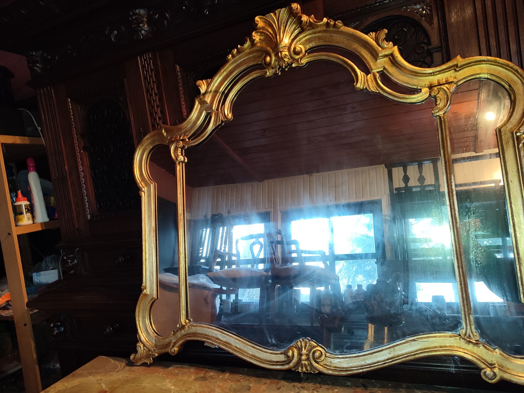 Comoda cu oglinda baroc intarsie complet antic vintage
