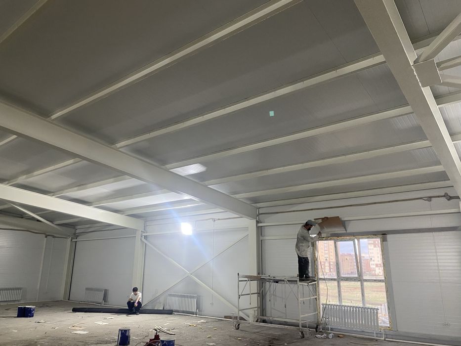 Покраска крыши склада ангара фасада помещений