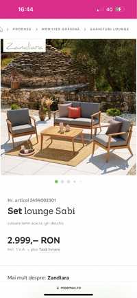 Set lounge exterior/interior salcâm (4 piese : banca, masa, 2x scaune)
