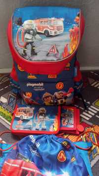 Детска раница за момче   Playmobil, пожарна+несесер,портмоне и мешка