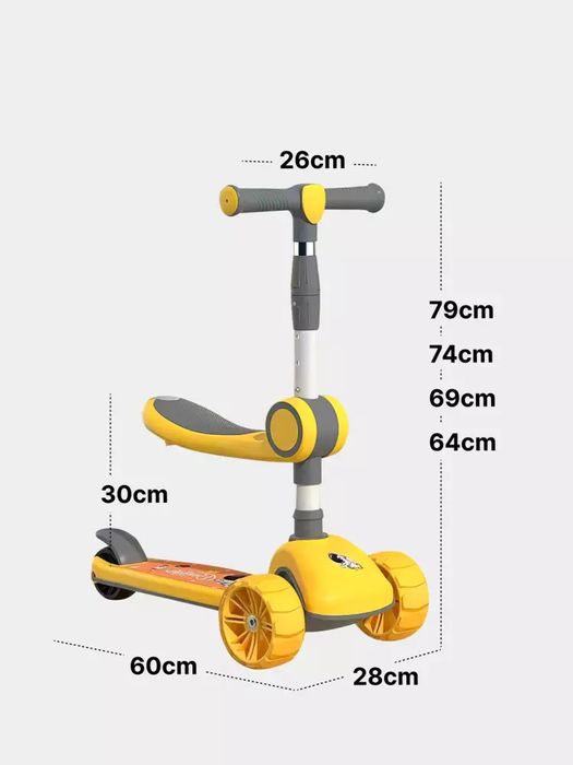 Samakatlar detskiy, yig'iladigan, porlaydigan g'ildiraklar va musiqali