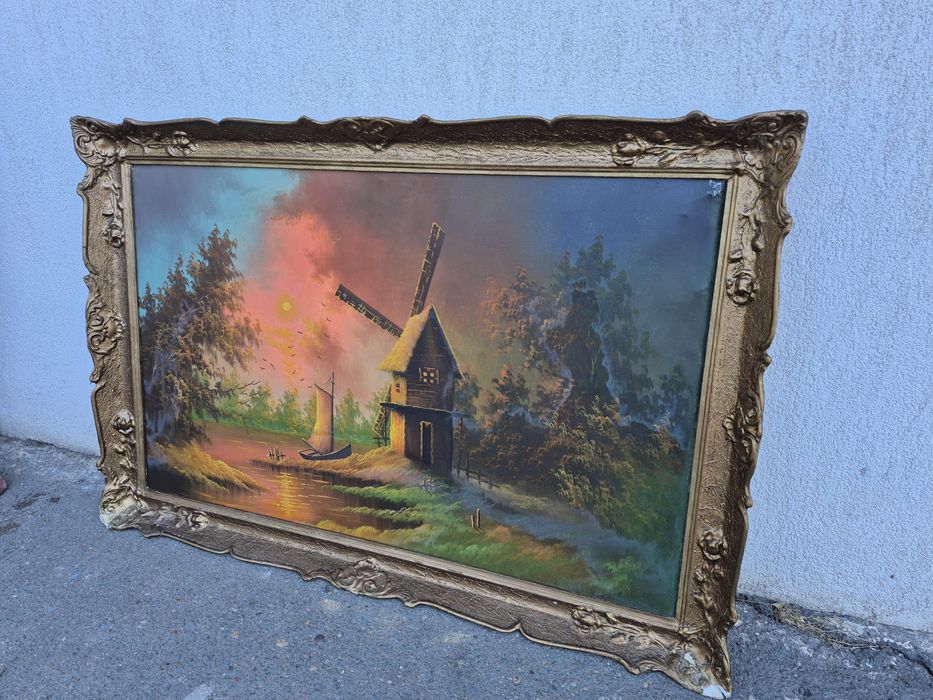 Vand Rama Tablou pictat manual pe pinza peisaj mori vant.