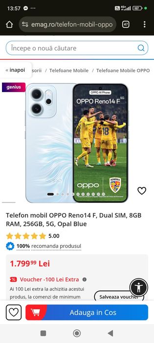Vând Oppo reno 14f5g 8g RAM 256gb sigilat !!!