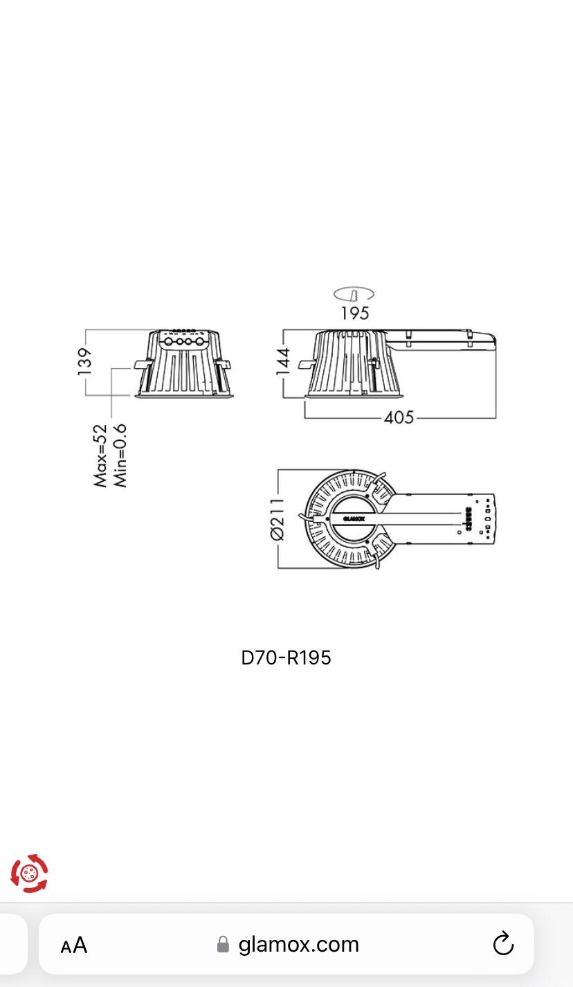 Lampi LED incastrabile GLAMOX de birou/casa D70-R195 LED 2200 DALI 840