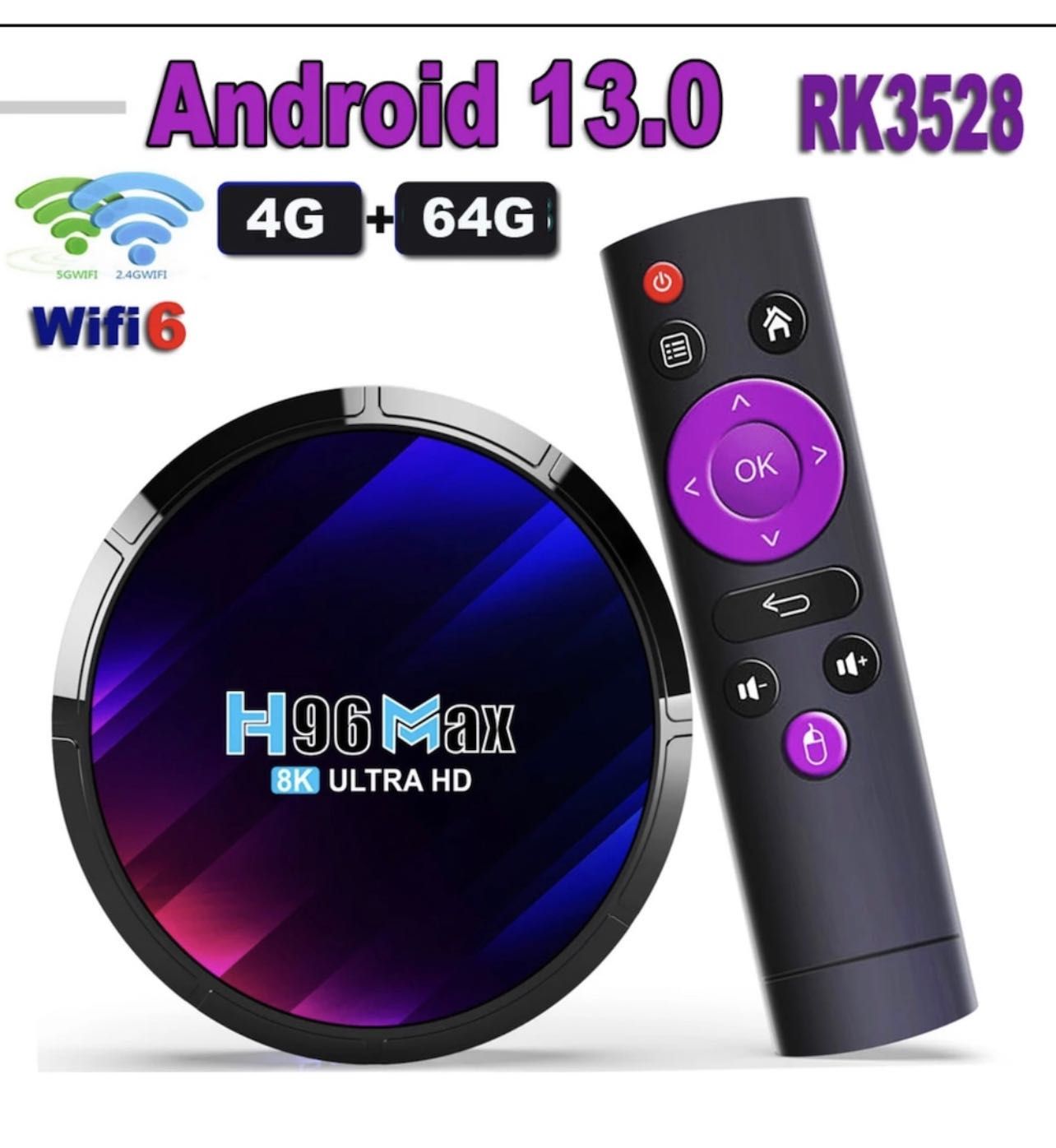 Mediaplayer tv box H96 MAX, android 13, 5core, RK3528, 2.4G, 5G 4gb 64