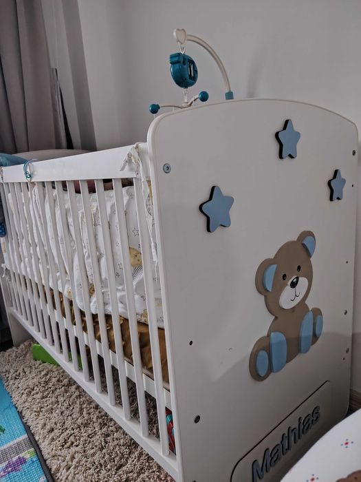 Pătuț+saltea, dimensiune 120 lungime cu 70 latime