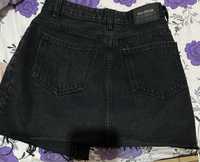 Fusta denim cu nasturi black