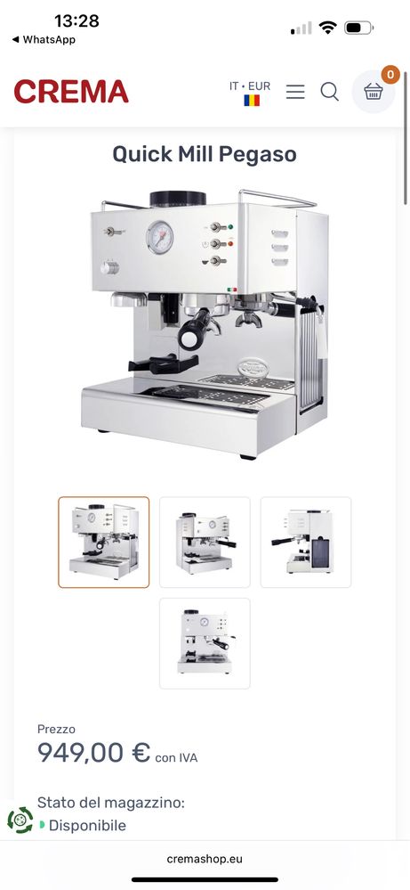 Vand expresor de cafea Quick Mill Pegaso