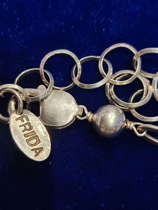 N Superb lant colier argint masiv 925,Frida,pietre rodocrozit,deosebit