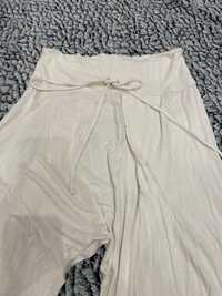 Vand pantaloni albi salvari,talie inalta,snur,elastic jos