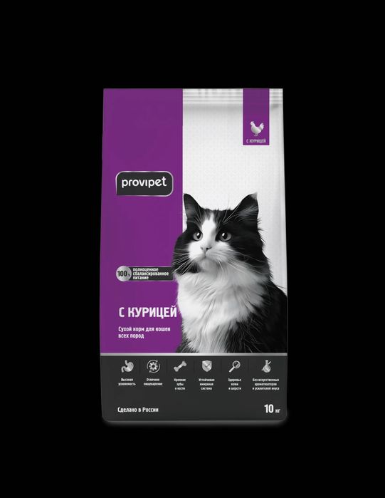 Полнорационный сухой корм для кошек с курицей "Provipet" (10 кг)