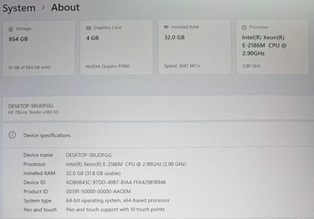 Laptop HP Zbook Studio x360 - Xeon E-2186M - 32gb - 1tb - Nvidia - 4k