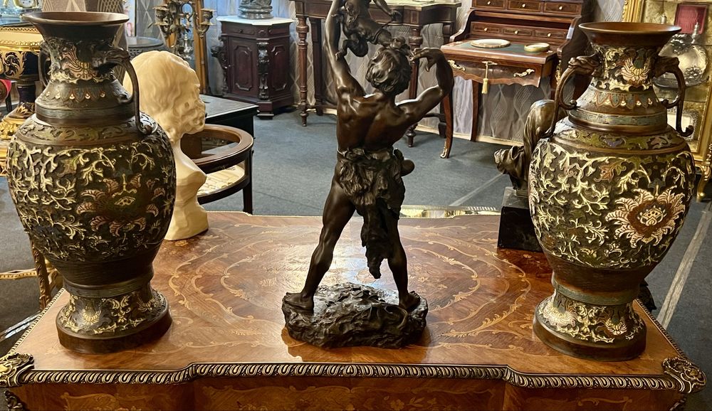 Pereche Vaze antice cloisonné - bronz emailat