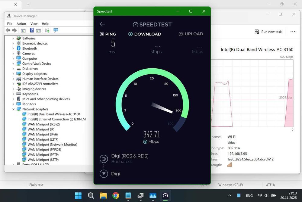 Placă WiFi Intel-3160NGW Dual Band, 1x1, 433 Mbps, Bluetooth 4.0