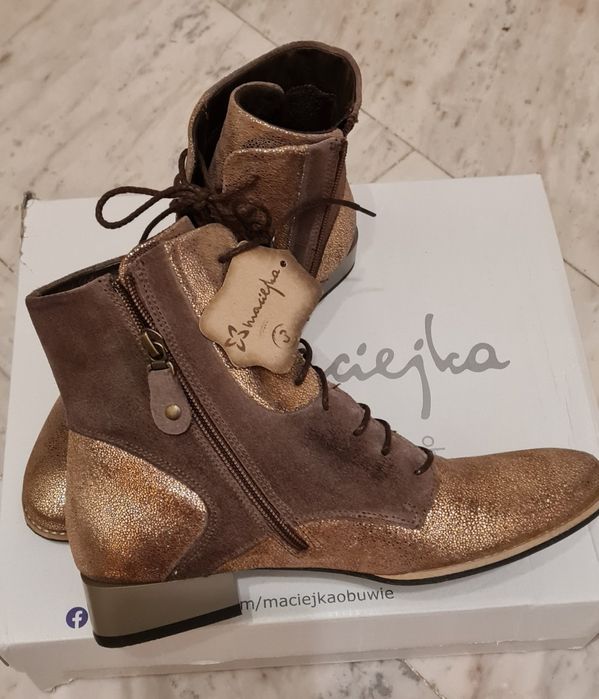 Дамски боти от естествена кожа . Кафяво- златисти.Уникални!