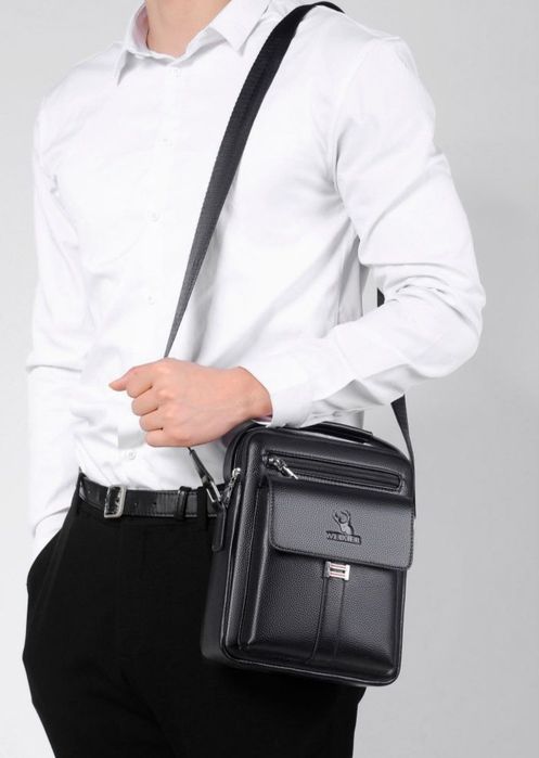 Мужская сумка барсетка кожанная черная через плечо мужской кожанный