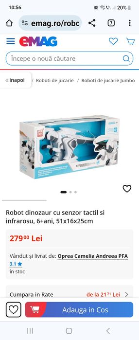 Robot-dinozaur cu infraroșu si senzor tactil