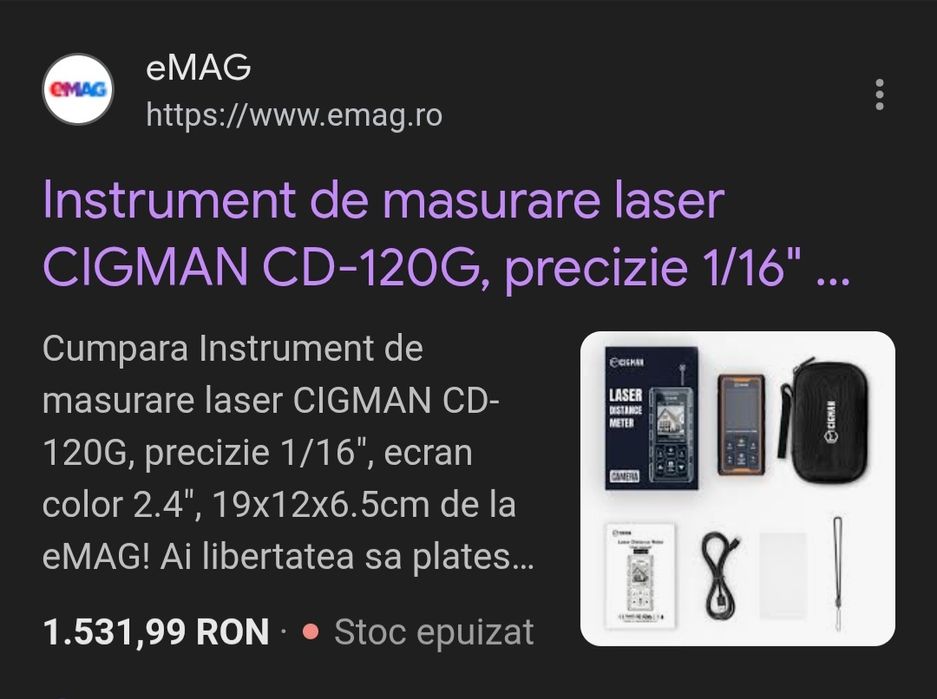 Instrument de masurare laser CIGMAN CD-120G, 4", waterproof, 0.05-120m
