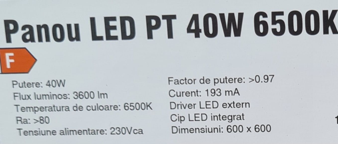Panou LED 600x600 PT 40W 6500K - LOHIUS