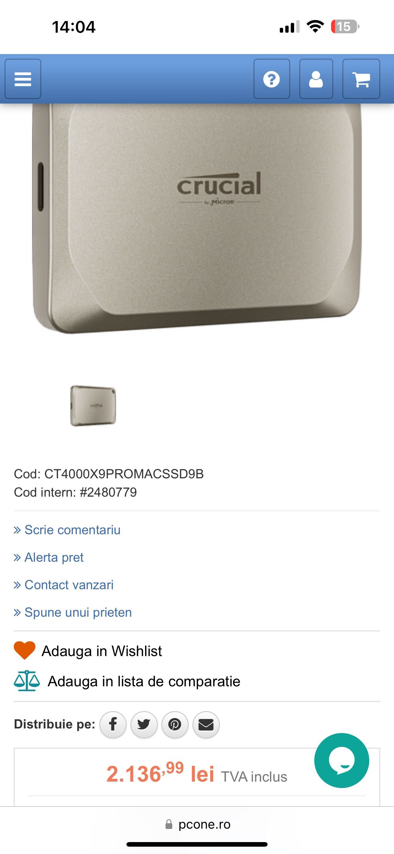 SSD Extern Crucial X9 Pro For Mac 4Tb Nou/Sigilat - Garanție 5 Ani