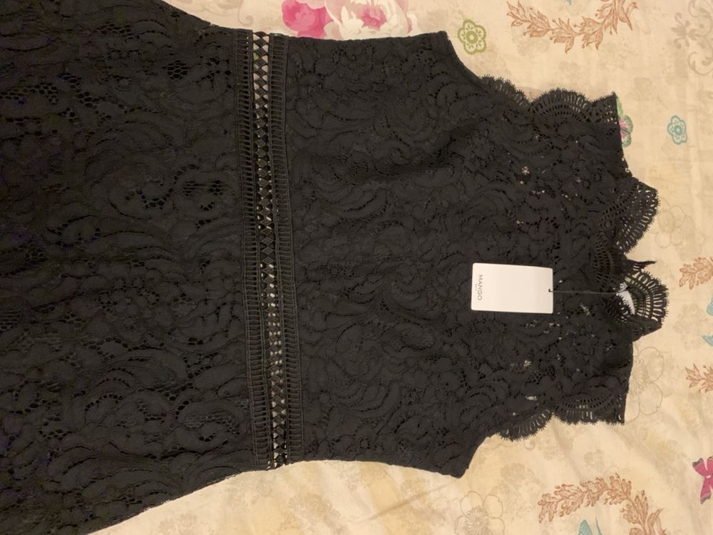 Rochie dantela si broderie Mango 38