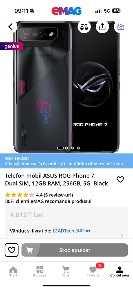ASUS ROG Phone 7, Dual SIM, 12GB RAM, 256GB, 5G, Black