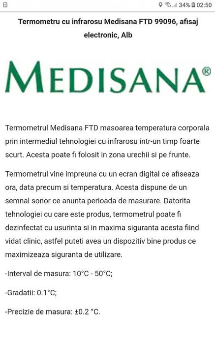 TERMOMETRU Electronic 3in1 cu Infraroșu MEDISANA Germania NOU 100 Lei