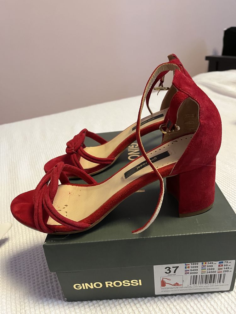 Дамско сандали Gino Rossi малиново червен велур, , носени веднъж