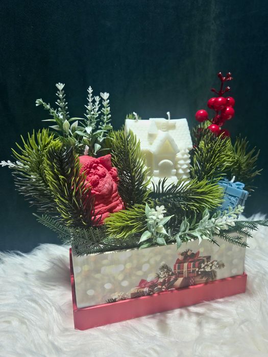 Коледна аранжировка „Зимна кутия“ – ръчна изработка