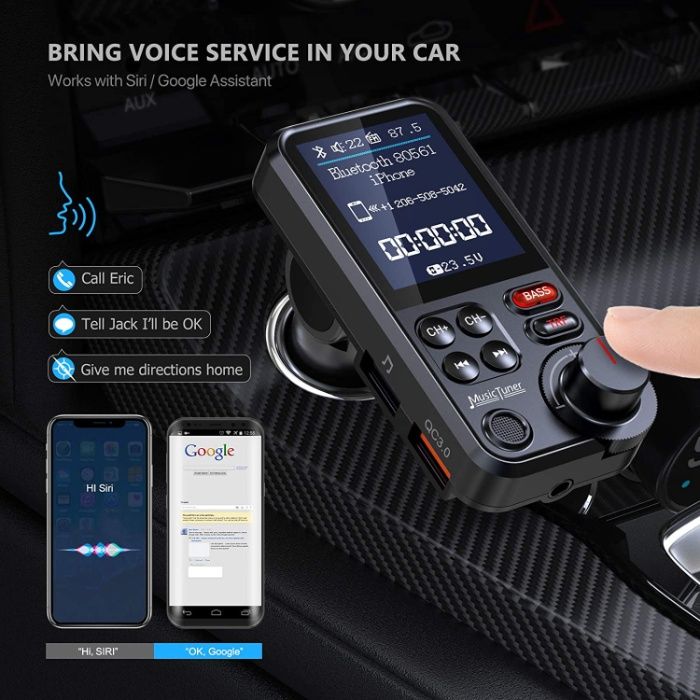 Nulaxy KM30 Bluetooth FM Transmitter и зарядно за телефон-сив цвят