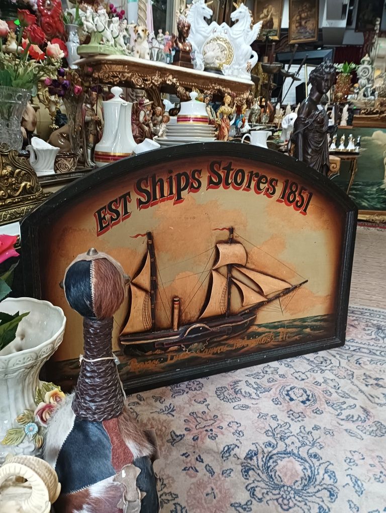 Антична корабна табела  от дърво-Est ships stores 1851 !