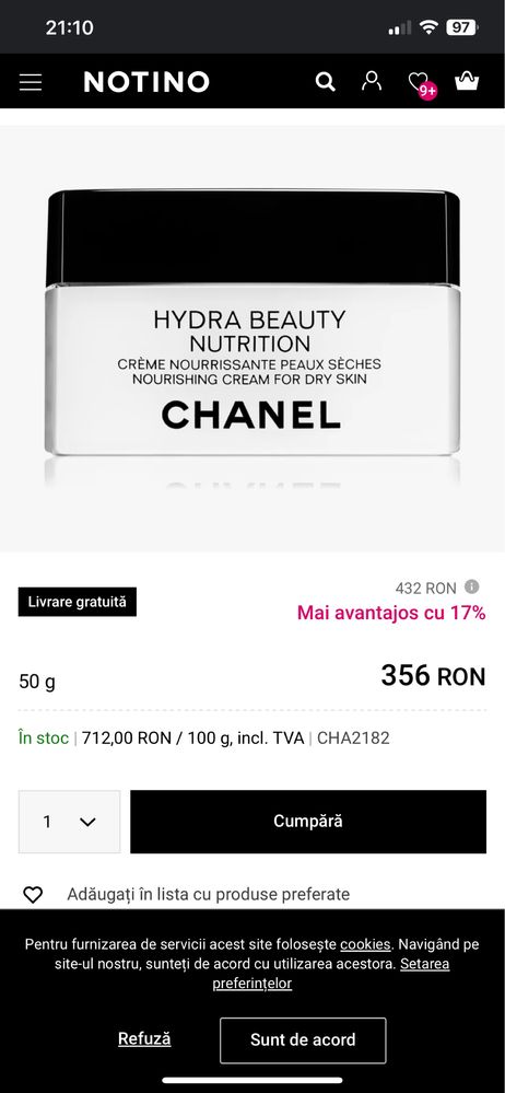 Chanel , crema hidratanta ,zi/ noapte - ten uscat