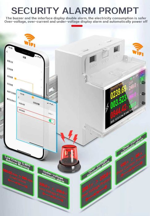 Contor monofazat SMART WiFi 100A / AC85-265V compatibil Tuya