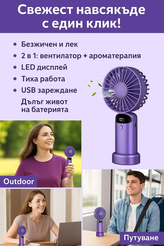Преносим вентилатор 3 в 1, с 5 скорости и цифров дисплей