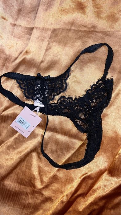 Lenjerie tanga string dantela neagra XS