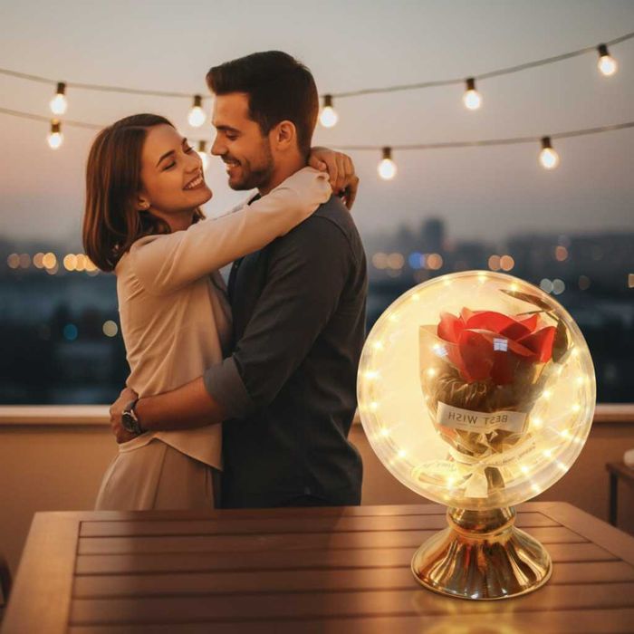 Лампа с роза и мека светлина – подарък, който остава и след празника