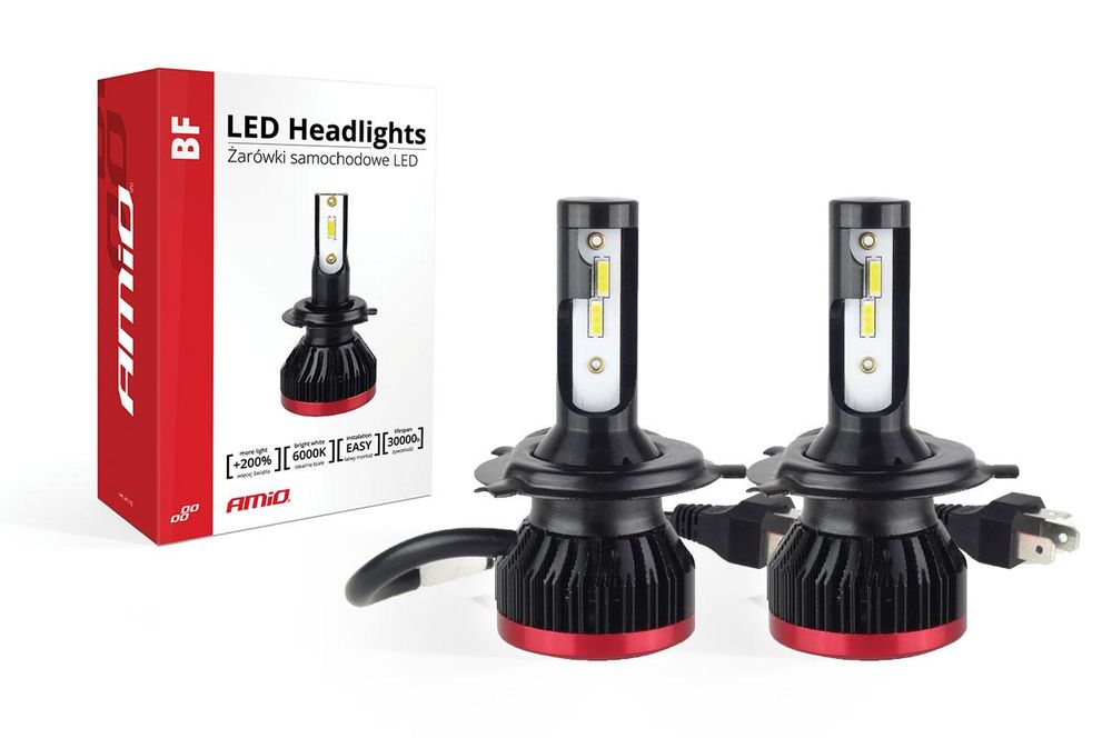 комплект led лед диодни крушки за фар amio h4 h/l bf mini - 50w. ...
