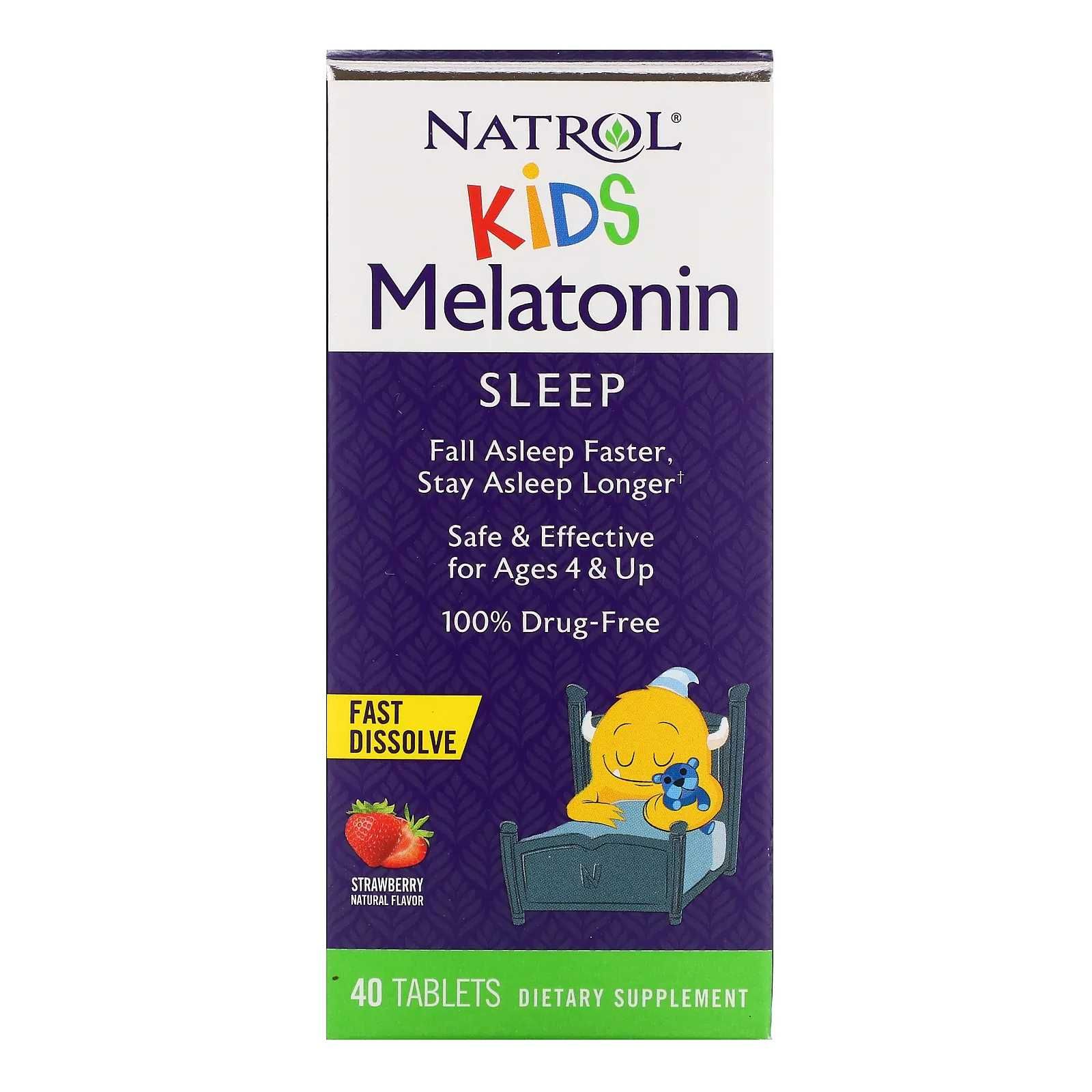 Детский мелатонин 1 мг. клубникой 40 шт. Поддержка сна. США