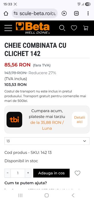 Set chei combinate cu clicket + reglabilă, Beta