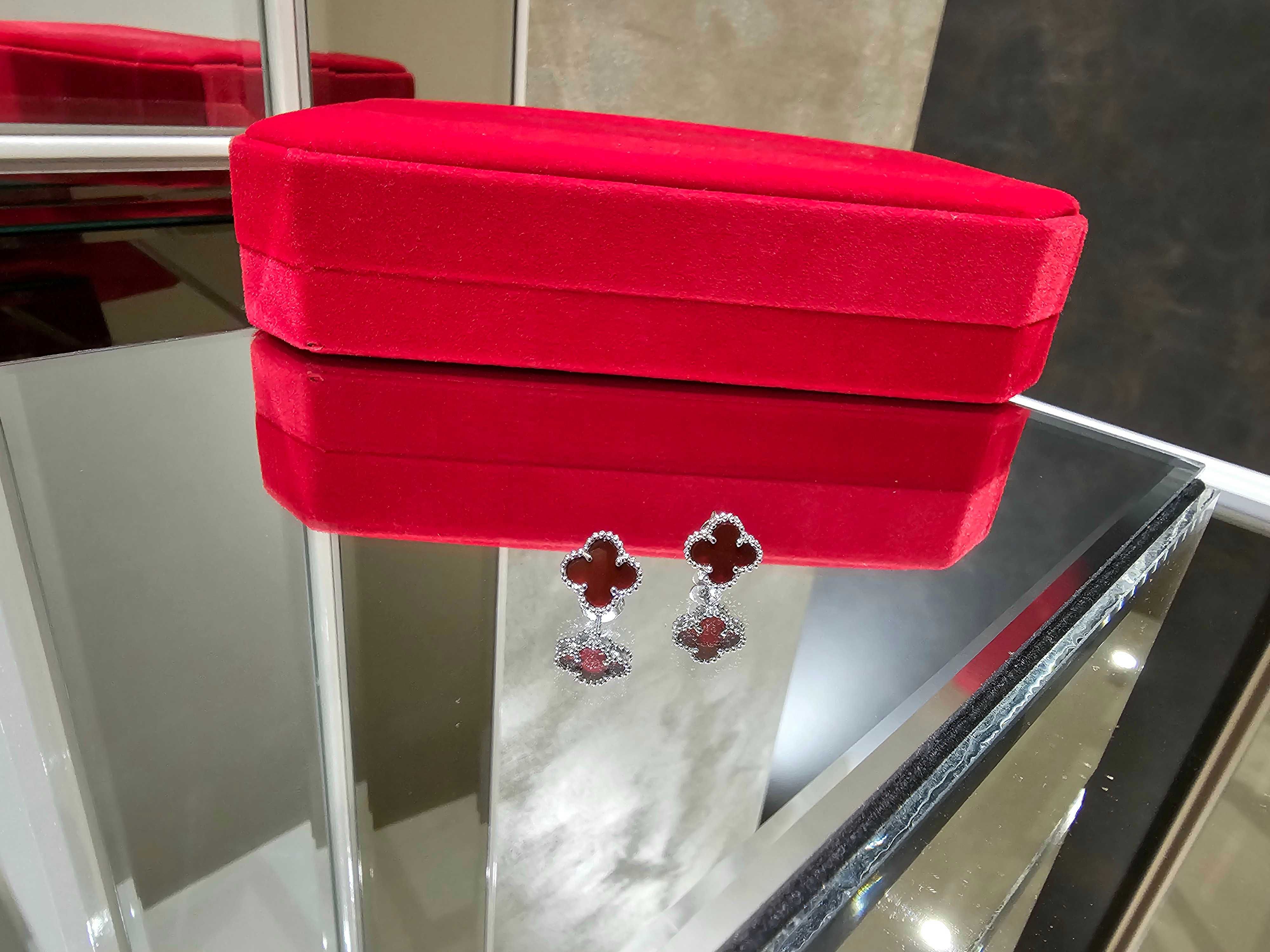 Van Cleef & Arpels VCA Silver Red Sweet Alhambra Clover Дамски Обеци