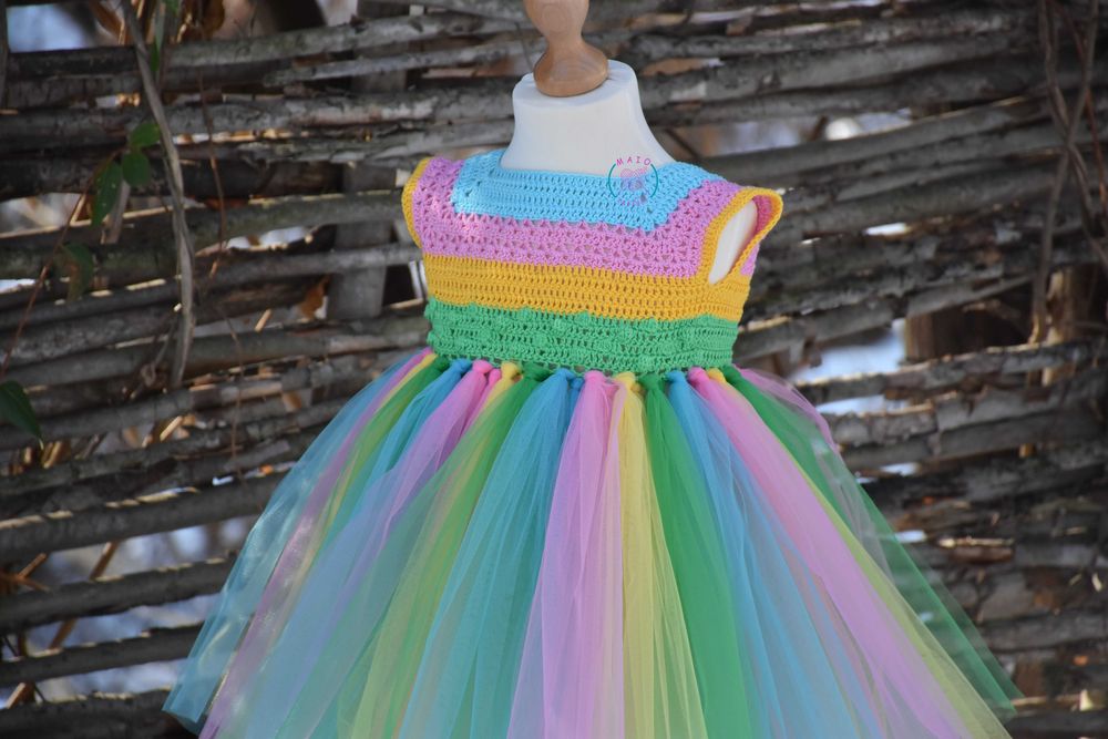 Rochita printesa tutu cu top crosetat, marime 1-2 ani