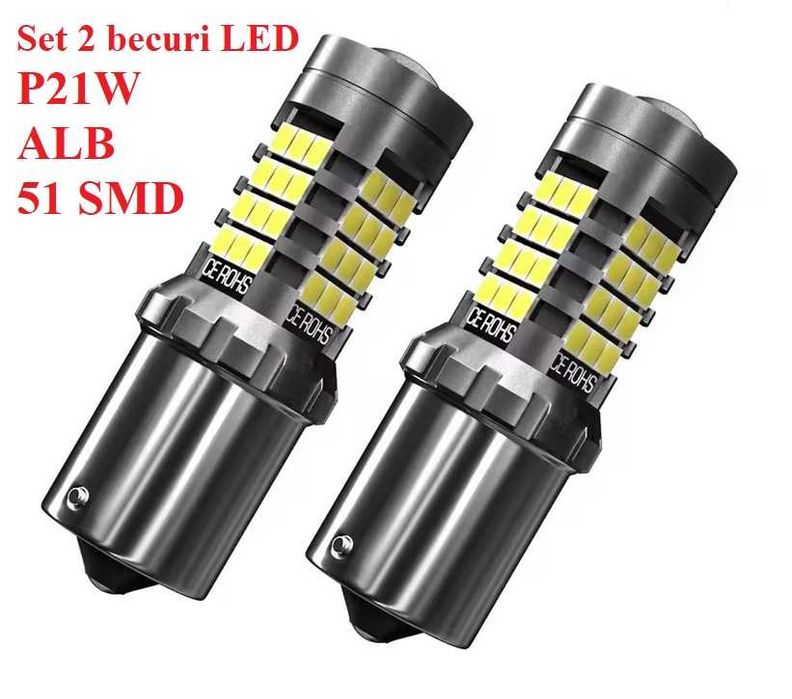 Set 2 Becuri Led auto P21W 1156 lumina alba 6000k
