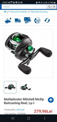 Multiplicator Mitchell Mx3lp Baitcasting Reel, Lp-l (noua)